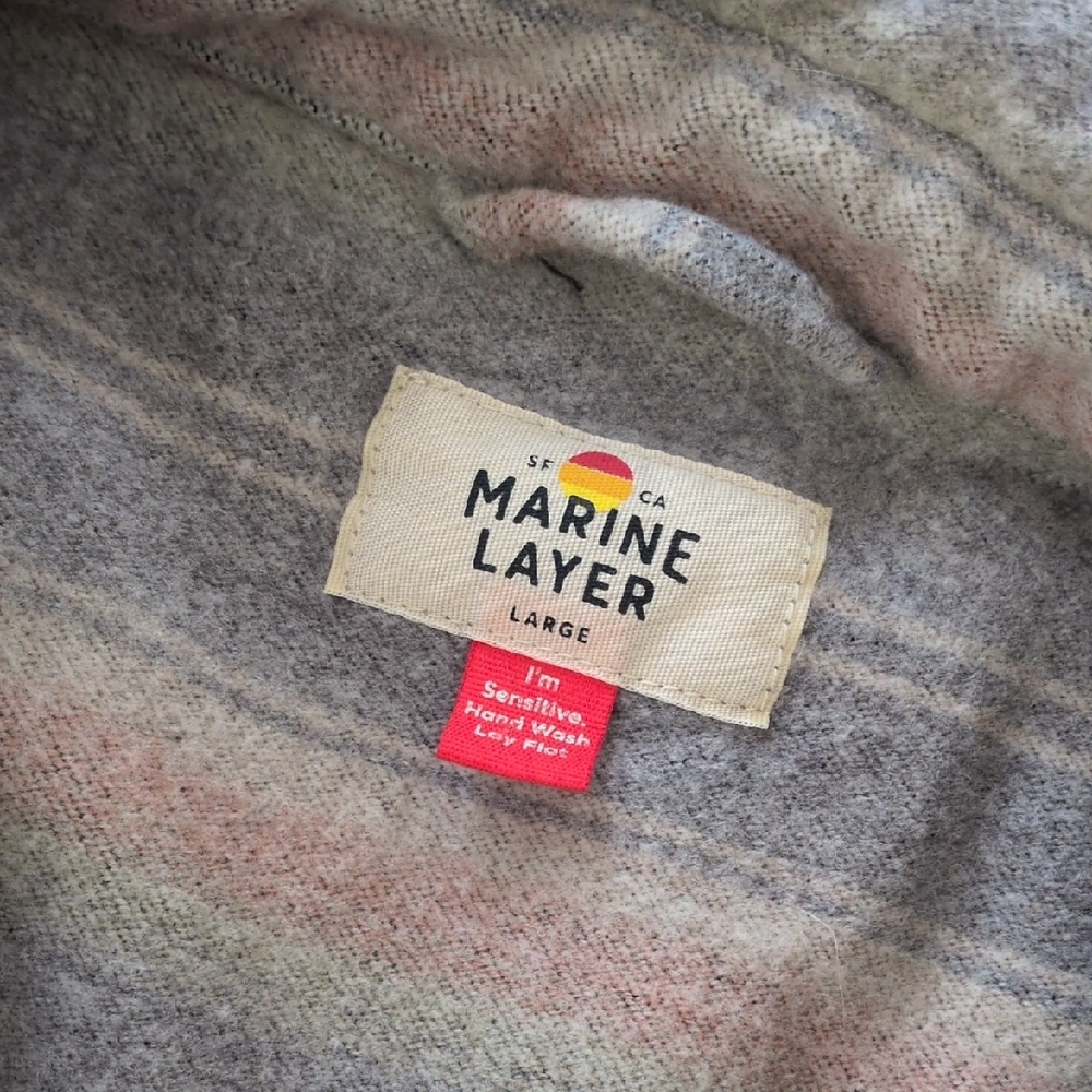 MARINE LAYER I Striped Vintage Style Cotton-Wool Blend Button Front Shirt, L - Picture 7 of 15